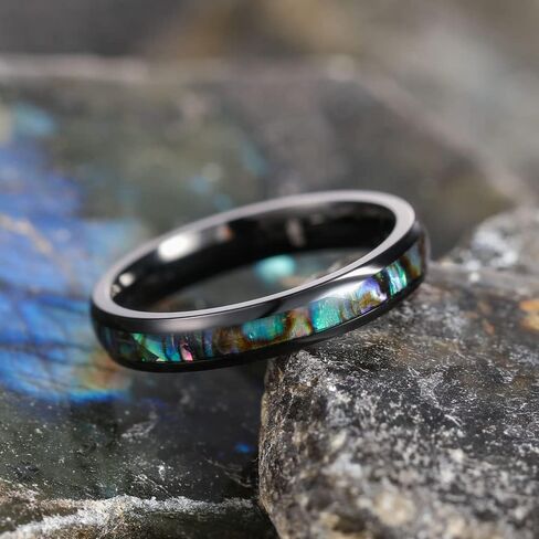 THREE KEYS JEWELRY Womens Titanium Carbide 4mm/6mm/8mm Abalone Shell Inlay Unisex Wedding Bands Rings for Women 4mm Comfort Fit Vintage in Saudi Arabia