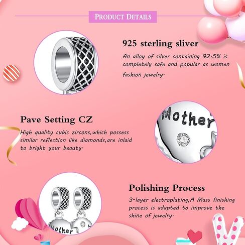 Mother's day gift charm for bracelets 925 Sterling Silver Charms Heart Love Mom Mother Daughter Son Charm Dangle Beads Charms Gifts for Women in Saudi Arabia