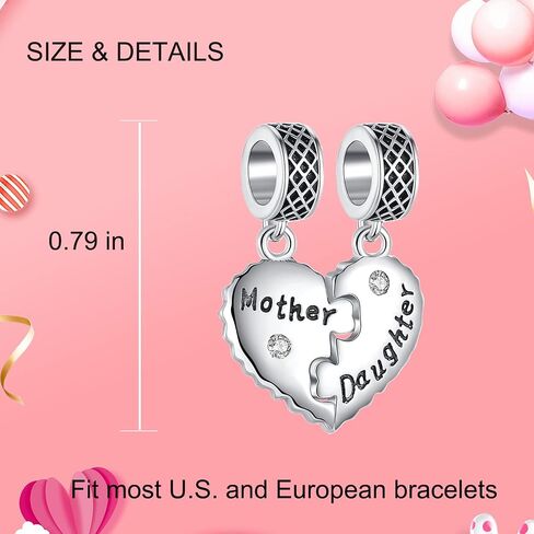 Mother's day gift charm for bracelets 925 Sterling Silver Charms Heart Love Mom Mother Daughter Son Charm Dangle Beads Charms Gifts for Women in Saudi Arabia