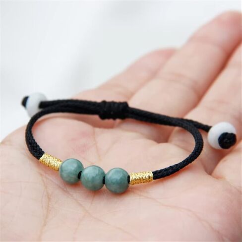 Qordelia Natural Green Jade Red Black String Bracelet Beads Jade Cuff Women Bangle Chinese Nephrite Personalized Gift for Mom Sister Gift for Her in Kuwait