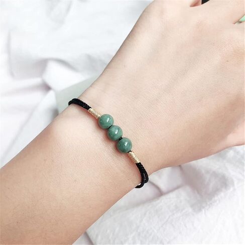 Qordelia Natural Green Jade Red Black String Bracelet Beads Jade Cuff Women Bangle Chinese Nephrite Personalized Gift for Mom Sister Gift for Her in Kuwait