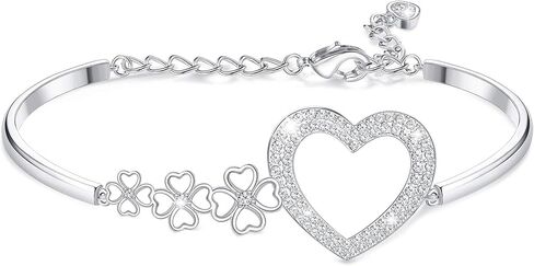 سلاس 18 قيراط ذهب أبيض مطلي نمساوي كريستال القلب سوار للنساء أربع أوراق البرسيم سوار in Kuwait