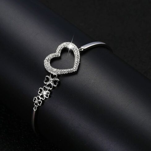 سلاس 18 قيراط ذهب أبيض مطلي نمساوي كريستال القلب سوار للنساء أربع أوراق البرسيم سوار in Kuwait