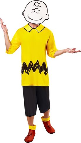 Rubie's Men's Peanuts Charlie Brown Costume Top, Shorts, and Foam Mask, As Shown, X-Large in Saudi Arabia