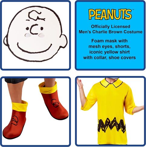 Rubie's Men's Peanuts Charlie Brown Costume Top, Shorts, and Foam Mask, As Shown, X-Large in Saudi Arabia