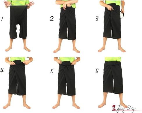 jing shop Men's Thai Fisherman Pants Solid Color with One Side Pocket in Kuwait