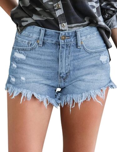 شورت جينز نسائي صيفي كاجوال من Utyful بحاشية ممزقة وقابلة للتمدد من قماش الدنيم in Kuwait