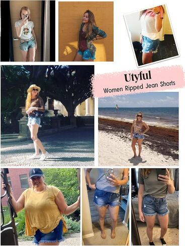 شورت جينز نسائي صيفي كاجوال من Utyful بحاشية ممزقة وقابلة للتمدد من قماش الدنيم in Kuwait