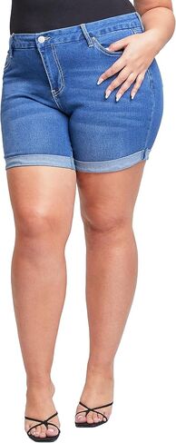 YMI Women's Plus Size Curvy Fit High Rise Shorts with Rolled Cuffs in Saudi Arabia