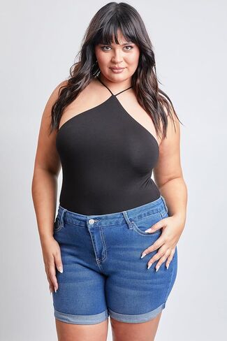 YMI Women's Plus Size Curvy Fit High Rise Shorts with Rolled Cuffs in Saudi Arabia