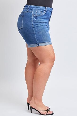 YMI Women's Plus Size Curvy Fit High Rise Shorts with Rolled Cuffs in Saudi Arabia