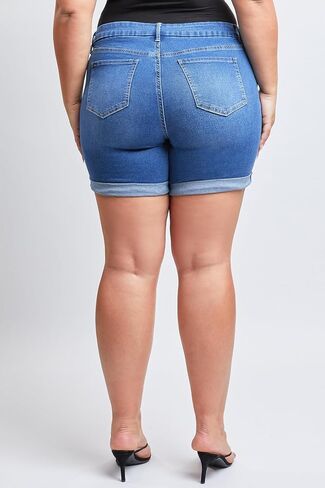 YMI Women's Plus Size Curvy Fit High Rise Shorts with Rolled Cuffs in Saudi Arabia