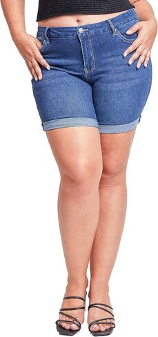 YMI Women's Plus Size Curvy Fit High Rise Shorts with Rolled Cuffs in Saudi Arabia