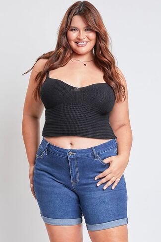 YMI Women's Plus Size Curvy Fit High Rise Shorts with Rolled Cuffs in Saudi Arabia