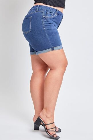 YMI Women's Plus Size Curvy Fit High Rise Shorts with Rolled Cuffs in Saudi Arabia