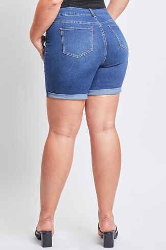 YMI Women's Plus Size Curvy Fit High Rise Shorts with Rolled Cuffs in Saudi Arabia