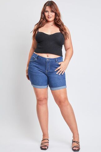 YMI Women's Plus Size Curvy Fit High Rise Shorts with Rolled Cuffs in Saudi Arabia