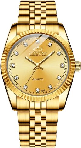 MASTOP Couple Watches Classic Golden Stainless Steel Watch His and Hers Waterproof Quartz Watch… in Saudi Arabia