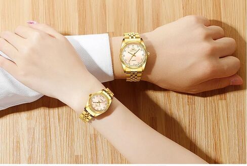 MASTOP Couple Watches Classic Golden Stainless Steel Watch His and Hers Waterproof Quartz Watch… in Saudi Arabia