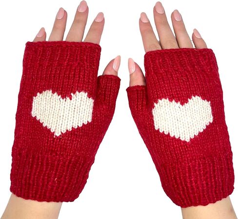 Ella Sussman Hand Knit Alpaca Heart Fingerless Short Glove Fleece Lined Winter Texting Driving Warm Bolivia in Kuwait