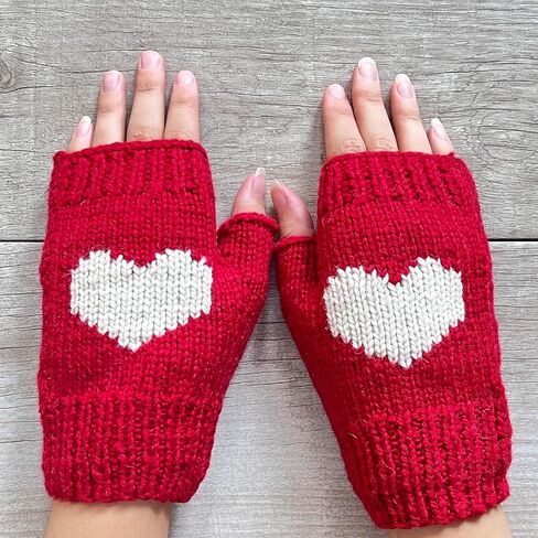 Ella Sussman Hand Knit Alpaca Heart Fingerless Short Glove Fleece Lined Winter Texting Driving Warm Bolivia in Kuwait