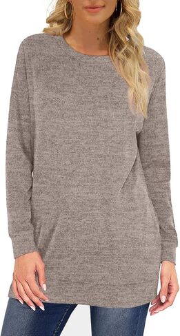 Sweatshirt for Women Loose Fit Crew Neck Long Sleeve Fashion Fall Sweaters in Kuwait