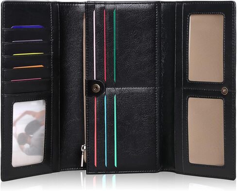 FALAN MULE محفظة نسائية ذات سعة كبيرة RFID Blocking محفظة ثلاثية الطي من الجلد الأصلي, ايه سي_بلاك, L in Kuwait