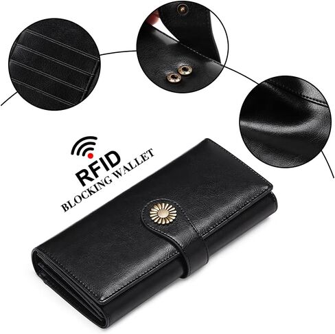 FALAN MULE محفظة نسائية ذات سعة كبيرة RFID Blocking محفظة ثلاثية الطي من الجلد الأصلي, ايه سي_بلاك, L in Kuwait