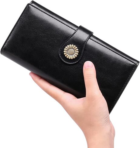 FALAN MULE محفظة نسائية ذات سعة كبيرة RFID Blocking محفظة ثلاثية الطي من الجلد الأصلي, ايه سي_بلاك, L in Kuwait