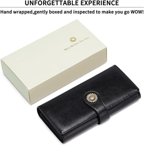 FALAN MULE محفظة نسائية ذات سعة كبيرة RFID Blocking محفظة ثلاثية الطي من الجلد الأصلي, ايه سي_بلاك, L in Kuwait