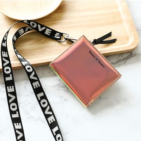 MINGSEECESS Women Bifold Leather Small Wallet Shiny Holographic Zipper Card Holder Coin Change Wallet Clutch Purse with 2 Straps in Saudi Arabia