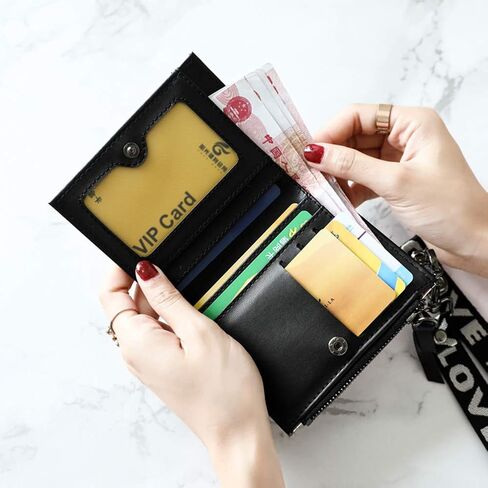 MINGSEECESS Women Bifold Leather Small Wallet Shiny Holographic Zipper Card Holder Coin Change Wallet Clutch Purse with 2 Straps in Saudi Arabia
