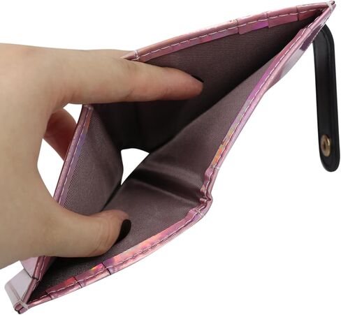 MINGSEECESS Women Bifold Leather Small Wallet Shiny Holographic Zipper Card Holder Coin Change Wallet Clutch Purse with 2 Straps in Saudi Arabia