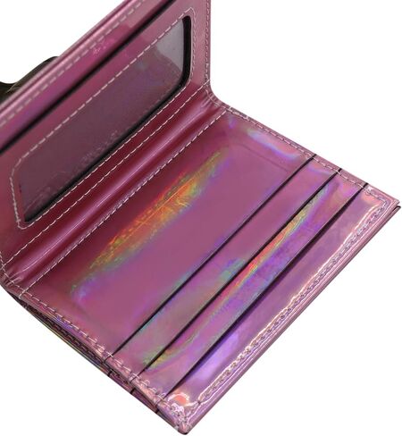 MINGSEECESS Women Bifold Leather Small Wallet Shiny Holographic Zipper Card Holder Coin Change Wallet Clutch Purse with 2 Straps in Saudi Arabia