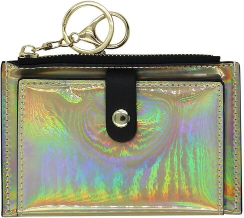 MINGSEECESS Women Bifold Leather Small Wallet Shiny Holographic Zipper Card Holder Coin Change Wallet Clutch Purse with 2 Straps in Saudi Arabia