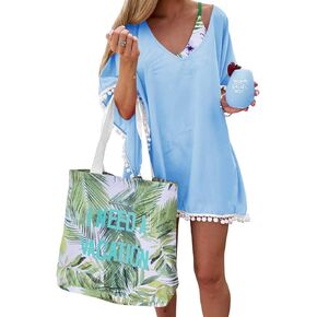 بدلة سباحة نسائية من PINKMSTYLE مصنوعة من الشيفون بوم بوم قفطان للشاطئ لتغطية ملابس السباحة وبدلة السباحة in Kuwait