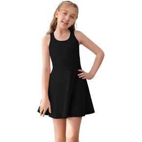 Aurgelmir Girls Sleeveless Tennis Dress Kids Racerback Golf Dress Outfit School Sports Dresses with Shorts Pockets in Kuwait