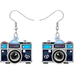 RAIDIN Acrylic Cute Valentines Day 80s 90s Cassette Tape Dangle Earrings for Women Girls Kids Funny Tape-Recorder Camera Jewelry Gifts for Holiday Party Decorations