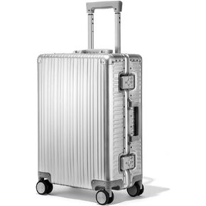حقائب أمتعة من الألومنيوم من LARVENDER تحمل على الأمتعة ذات هيكل صلب وحقائب معدنية خفيفة الوزن بدون سحاب مع حقيبة أزياء بقفل TSA مع عجلات دوارة للسفر/العمل (1903 فضي، 20 بوصة) in Kuwait