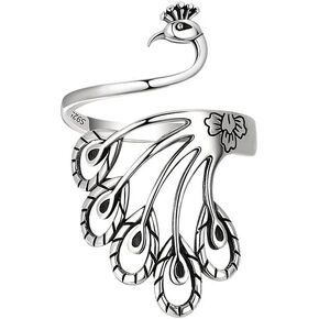 Simpleasure Unique Peacock Howllow Out Band Rings Set Minimalist Fashion Knuckle Stackable Silver Ring for Women Girls Teen Finger Ring Adjustable Open Size Daughter Gifts in Saudi Arabia