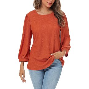 LEEKISDORI Women's 3/4 Sleeve Tunic Tops Loose Fit Puff Sleeve Crew Neck Dressy Casual Fall T Shirt in Saudi Arabia