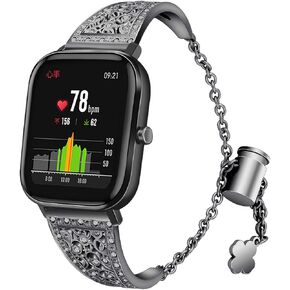 متوافق مع FITVII H86، CanMixs P22، Withings Steel HR 40 مم / سوار Steel HR Sport 62 مم، حزام معدني بديل من الفولاذ المقاوم للصدأ سوار مجوهرات معدني سوار معصم حجر الراين