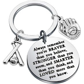 WSNANG Baseball Keychain You Are Braver Stronger Smarter Than You Think Keychain Baseball Student Graduation Gift