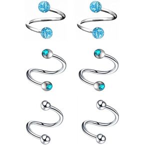 6pc 16g Surgical Steel Twist Bar Crystal Earring Spiral Eyebrow Ring Ear Stud Helix Cartilage Lip Piercing Set in Saudi Arabia