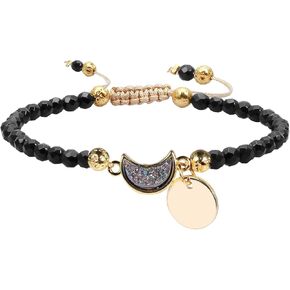 Yatming 4mm سوار الخرز الكريستال الأوجه مع شكل القمر قوس قزح التيتانيوم المطلي Druzy سحر، قابل للتعديل شفاء حجر سوار للنساء in Kuwait