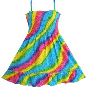 Sunny Fashion Girls Dress Rainbow Smocked Halter