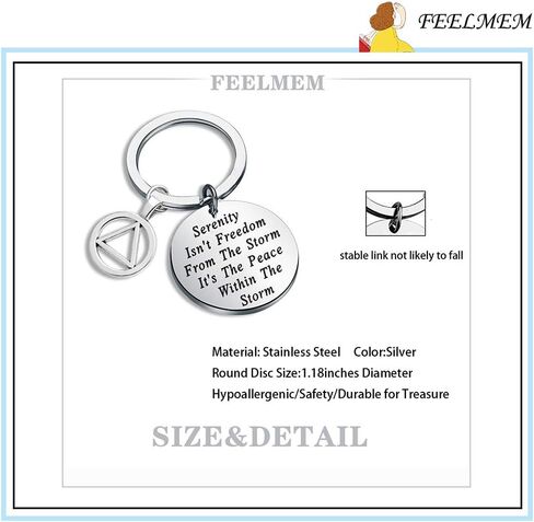 FEELMEM AA Recovery Serenity Prayer Gift Serenity Peace Within The Storm Keyring Alcoholics Anonymous AA Symbol Gift in Kuwait