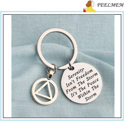 FEELMEM AA Recovery Serenity Prayer Gift Serenity Peace Within The Storm Keyring Alcoholics Anonymous AA Symbol Gift in Kuwait