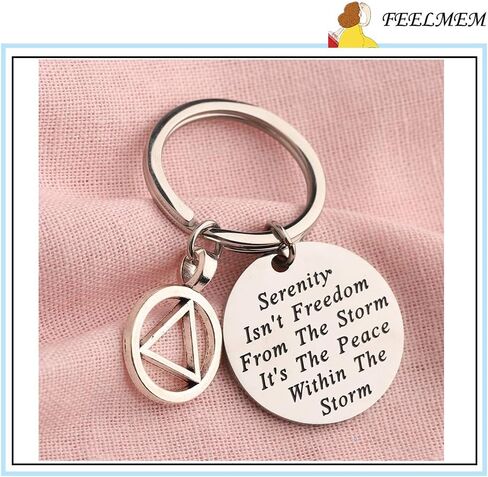 FEELMEM AA Recovery Serenity Prayer Gift Serenity Peace Within The Storm Keyring Alcoholics Anonymous AA Symbol Gift in Kuwait