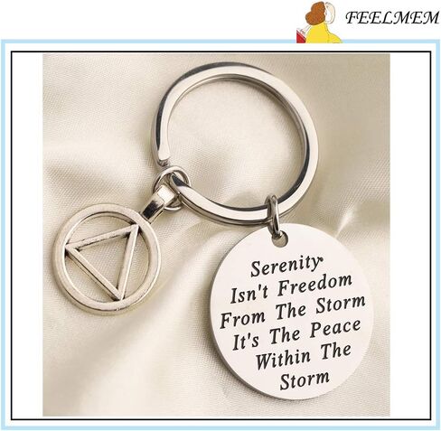FEELMEM AA Recovery Serenity Prayer Gift Serenity Peace Within The Storm Keyring Alcoholics Anonymous AA Symbol Gift in Kuwait